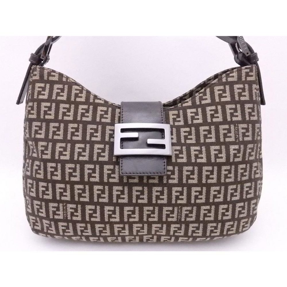 Fendi Canvas Tan Shoulder Brown Zuccini Bag Leather